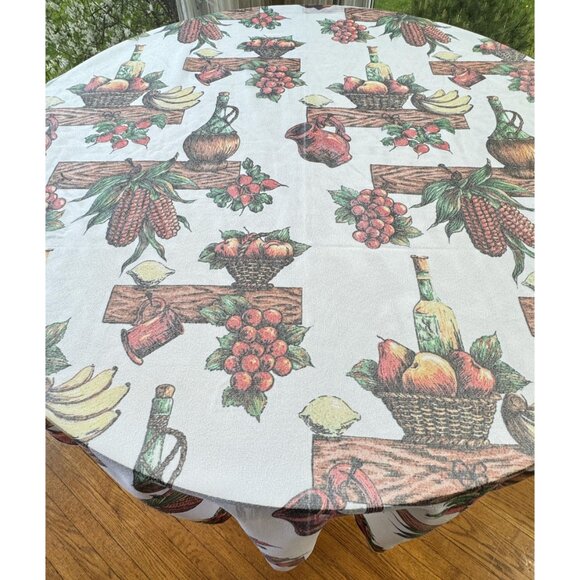 Vintage 60s curtain, fruits, baskets and wine bottles, kitchen panel, rod header - Picture 2 of 10